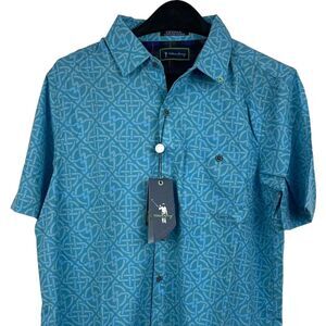 NEW William Murray Golf Mens Medium KNOTTY BY NATURE Quick Dry Button Up Blue‎